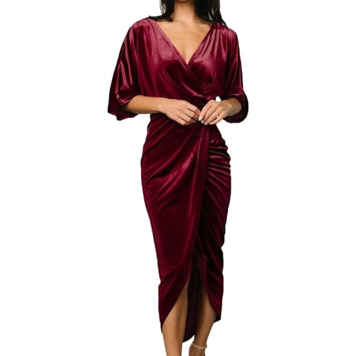 Hanraz Kleid Weihnachten Damen, Sale Angebote, Cocktailkleid Damen V-Ausschnitt Curvy Glitzer Winterkleid Partykleid Elegant Swing A-Line Festliche Glitzerkleid Abendkleid von Hanraz