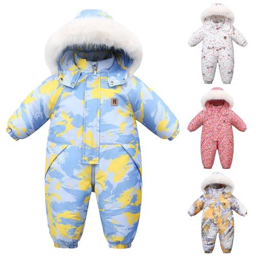 Hanraz Schneeanzug 128, Outlet Angebote, Schneeanzug Kinder Unisex Winddicht Mit Kapuze Schneeanzug Skianzug Winter Verdickt Skianzüge Outdoor Wasserdicht Schneeoverall von Hanraz