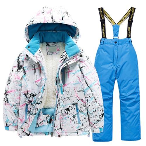 Hanraz Skianzug Kinder, Black Friday, Schneeanzug Kinder Unisex Winddicht Mit Kapuze Schneeanzug Skianzug Verdickt Warme Winteranzug Wasserdicht Warm Winteroverall von Hanraz