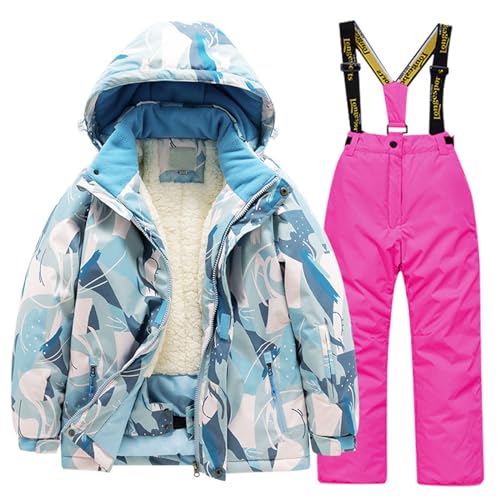 Hanraz Skianzug Kinder 2 teilig, Outlet Angebote, Schneeanzug Kinder Unisex Winddicht Mit Kapuze Schneeanzug Skianzug Warme Verdickt Skianzüge Thermo Winter Softshellanzug von Hanraz