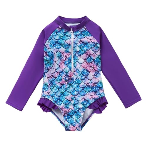 Hanraz Swimsuit einteiliger mädchen, Kinder Badeanzug mädchen, Badeanzug Mädchen Uv Shirt Fischschuppen Oberteil Mit Fischschuppen Druck Swimsuit Einteiliger Rüschen Rash Guard Schwimmanzug Bademode von Hanraz