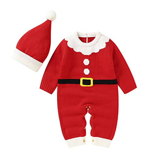 Hanraz Weihnachten Baby, Weihnachtsoutfit Baby Weiche Lang Klassischer Weihnachtskleidung Weihnachtsstrampler Festlich Leichte Walkoverall Mein Erstes Weihnachten Baby von Hanraz