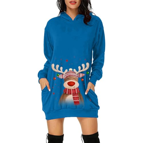 Hanraz Weihnachtskleid Damen, Weihnachtskleid Damen Festlich Elegant Mit Druck Weihnachtskleidung Weihnachtskleid Oversize Rundhals Weihnachtskleider Lang Vintage Mode Pulloverkleid Christmas Sweater von Hanraz