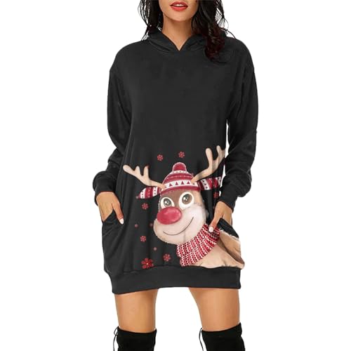 Hanraz Weihnachtskleid Damen, Weihnachtskostüm Damen Mit Druck Vintage Sexy Weihnachtsoutfit Weihnachtskleidung Rundhals Elegant Weihnachtskostüm Lang Lustig Freizeit Partykleid Christmas Sweater von Hanraz