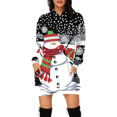 Hanraz Weihnachtskleid Damen, Weihnachtskostüm Damen Sweatshirt Kleid Damen REH Kostüm Damen Weihnachtskleider Damen Weihnachtskleid Pullover Weihnachten Damen Weihnachtspullover Damen Baumwolle von Hanraz