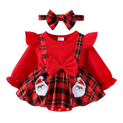 Hanraz Weihnachtskleid Mädchen, Weihnachtskostüm Baby Mädchen, Geschwister Outfit Mädchen, Weihnachtsoutfit Weihnachten Baby Weihnachtsstrampler Baby Kleid Baby Christmas Outfit von Hanraz