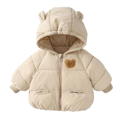 Hanraz Winterjacke Baby mädchen 80, Winterjacke Kinder Unisex Mit Bärenohren Mit Kapuze Winterjacke Wollwalk Jacke Leicht Winddicht Reißverschluss Kapuzenjacke Wintermantel von Hanraz