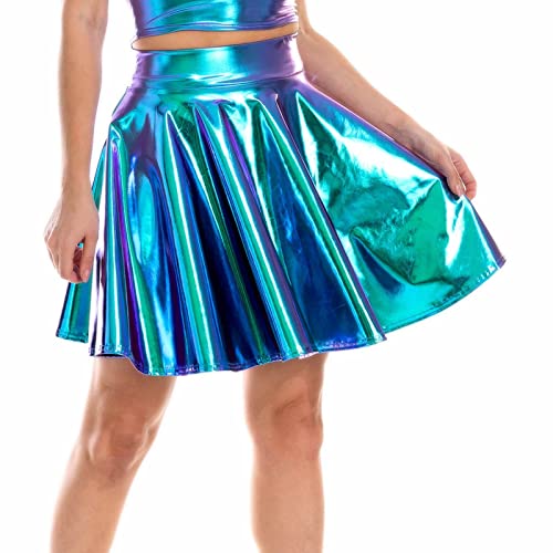 Hanraz tüllrock grün, blitzangebote, Metallic Rock Damen Disco Sexy Lack Lederrock Faltenrock Hohe Taille Swing Elastische Glitzerrock Minirock für Karneval Faschingskostüme von Hanraz