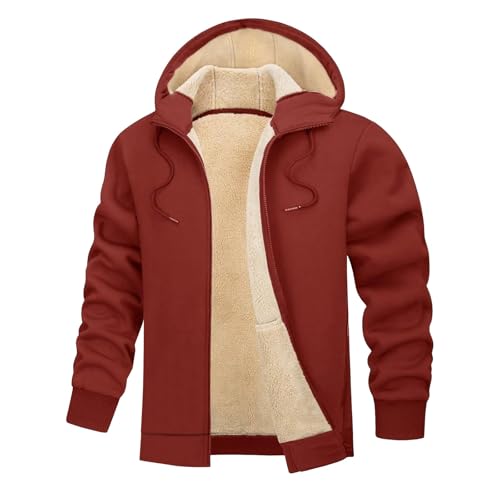 Herren Jacke, Kapuzenpullover Herren Winter Gefüttert Sweatshirt Zipper Thermo Sweatjacke Basic Einfarbig Pullover Freizeit Warm Kaputzensweatjacke von Hanraz