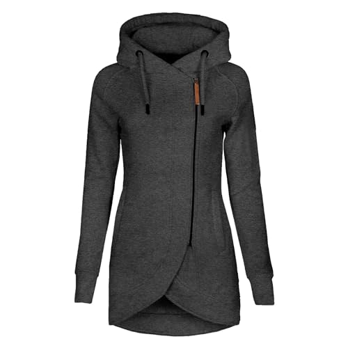 Jacke Damen Herbst, Sweatjacke Damen Lang Zipper Oversize Hoodie Kapuzenpullover Winddicht Langarm mit Kapuze Übergangsjacke Sweatshirt Freizeit Warm Winterjacke von Hanraz