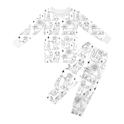 Pyjama Jungen 152 lang, Angebote des Tages Heute, Schlafanzug Jungen, Pyjama Zum Ausmalen Kinder Warmer DIY Cartoon Druck Homewear Set Schlafanzug für Jungen Mädchen von Hanraz