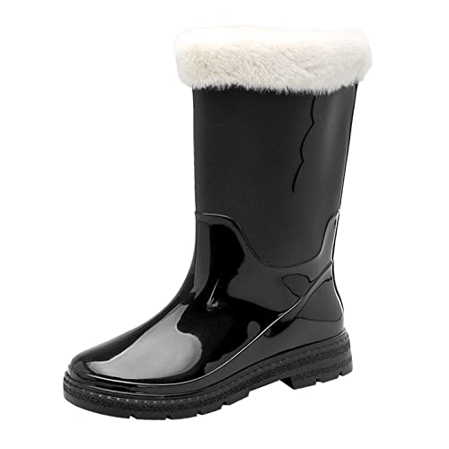 Regenstiefel Damen, Gummistiefel Damen Halbhoch Gefüttert Leicht Regenstiefel wasserdichte Bunt Stiefeletten rutschfeste Weiter Schaft Reitstiefel von Hanraz