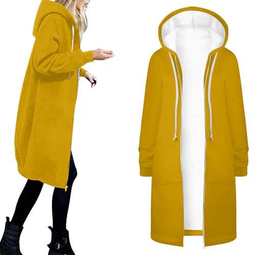 Sweatjacke Damen Oversize Elegant Zipper Hoodie Übergangsjacke Dünne Mode Kapuzenpullover Leicht Knielang Kapuzenjacke Y2K Sportlich Sportjacke Große Größen Ohne Aufdruck Hoody von Hanraz