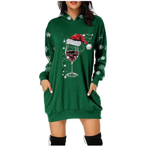 Weihnachtskleid Damen, Kleid Weihnachten Damen Elegant Lustig Sexy Weihnachtskleid Weihnachtskleidung Oversize Festlich Christmas Sweater Vintage Lang Freizeit Hoodie Kleid Weihnachtskostüm von Hanraz