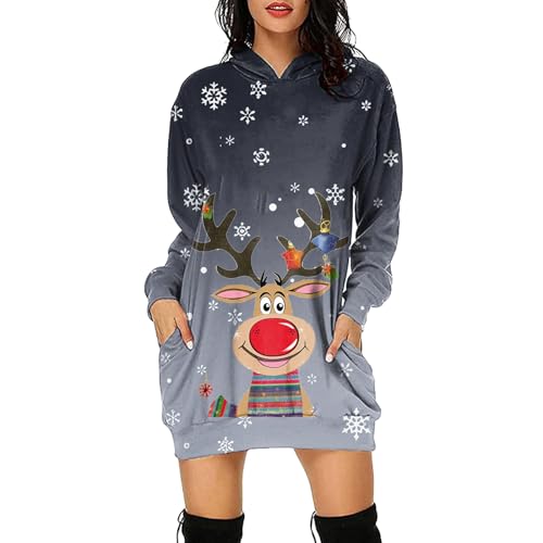 Weihnachtskleid Damen, Kleid Weihnachten Damen Lang Langarm Festlich Weihnachtskleidung Christmas Sweater Lustig Mit Druck Weihnachtsoutfit Vintage Elegant Dünne Partykleid Weihnachtskleid von Hanraz