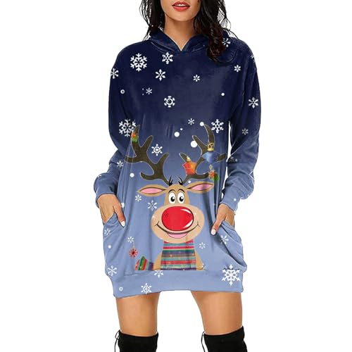 Weihnachtskleid Damen, Kleid Weihnachten Damen Lang Langarm Festlich Weihnachtskleidung Christmas Sweater Lustig Mit Druck Weihnachtsoutfit Vintage Elegant Dünne Partykleid Weihnachtskleid von Hanraz