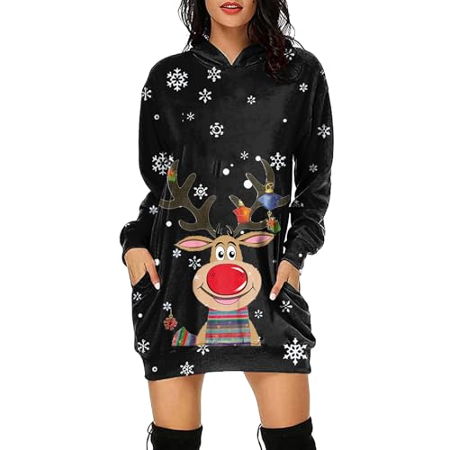 Weihnachtskleid Damen, Kleid Weihnachten Damen Lang Langarm Festlich Weihnachtskleidung Christmas Sweater Lustig Mit Druck Weihnachtsoutfit Vintage Elegant Dünne Partykleid Weihnachtskleid von Hanraz