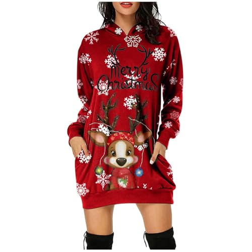 Weihnachtskleid Damen, Weihnachtsfeier Outfit Damen Pulloverkleid Damen Oversize Weihnachtspullover Damen Pullover Weihnachten Damen Hoodie Kleid Damen Lang Hoodie Kleid Weihnachten Damen von Hanraz