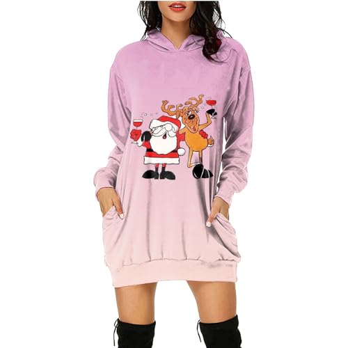 Weihnachtskleid Damen, Weihnachtskleider Weihnachtsfeier Outfit Damen Weihnachts Hoodie Damen Ugly Christmas Sweater Christmas Dress Weihnachtspullover Damen Baumwolle Sweatshirt Kleid Damen von Hanraz