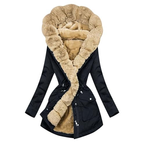 blitzangebote des Tages, Winterjacke Damen Mit Fellkapuze Wintermantel Damen Lang Ultraleichte Puffer Damen Jacke Winter Gefüttert Mantel Damen Herbst Damen Mantel Winter von Hanraz