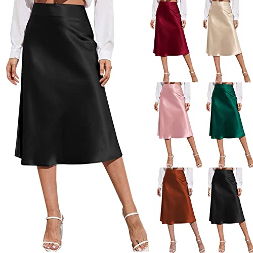 schwarzes kleid damen elegant, karnevalskostüme damen, satin rock khaki, Satin Rock Damen - Lang Elegant Business Bleistiftrock Midirock Curvy Bodycon Freizeit Satinrock Skirt Einfarbig Sommerrock von Hanraz