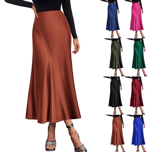 Hanraz sexy Kleid Damen, faschingskostüme Damen, Satin Rock blau, Satin Rock Damen - Lang Elegant Business Bleistiftrock Midirock Curvy Bodycon Freizeit Satinrock Skirt Einfarbig Sommerrock von Hanraz