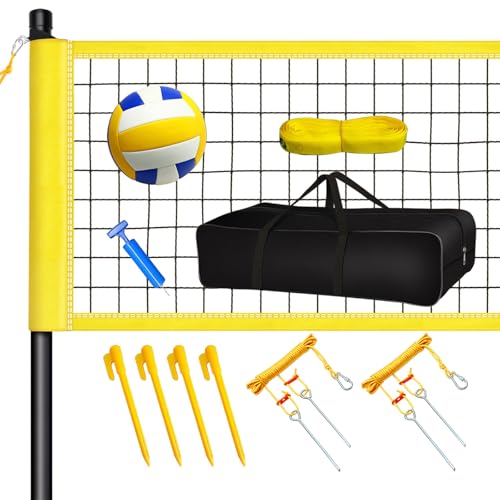 Hanured Volleyballnetz Set, Volleyballnetz Garten Outdoor Mobiles Set, Tragbarer Beachvolleyball-Netz, Höhenverstellbar Volleyball Netz, für Garten Strand Rasen von Hanured