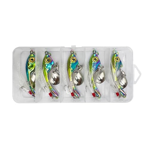 5Pcs Löffel Metall Hart Spinner Köder Fisch Lockt Spinner Swimbaits Bunte Pailletten Köder Köder Drillinge Angelhaken Set von Haodream