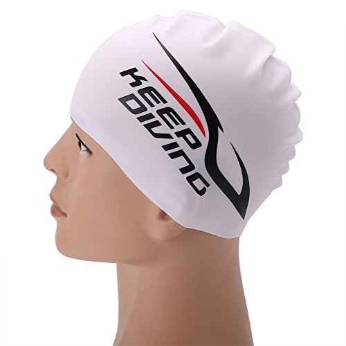 Hochwertige Silikon Badekappe Bademütze Badehaube für Lange Haare gesund und warm Swim Cap(White) von Haofy