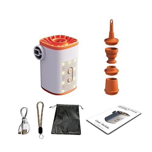 Hapihom Mini Elektrische Luftpumpe, Mini-Luftpumpe mit Licht, Wiederaufladbarer 3600-mAh-Inflator Elektrische Luftpumpe, Tragbare Mini Pumpe, Elektrische Pumpe Air Pump Orange von Hapihom