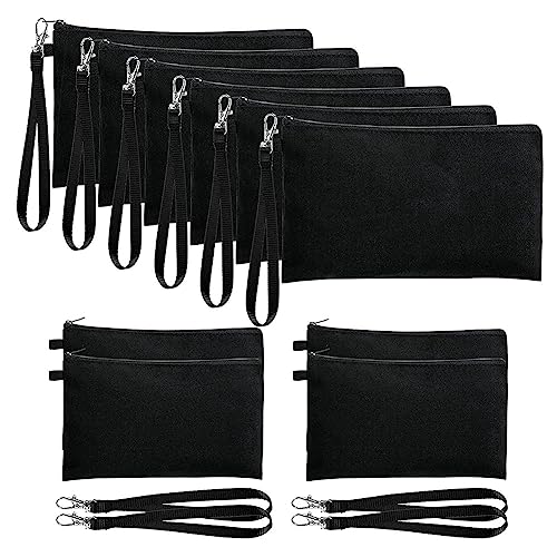 10 x Make-up-Taschen für Sublimationsdruck, blanko, mit Armband, für Bastelarbeiten, Reißverschluss, Bleistiftbeutel, Schwarz, 21,6 x 13 cm von Happlignly