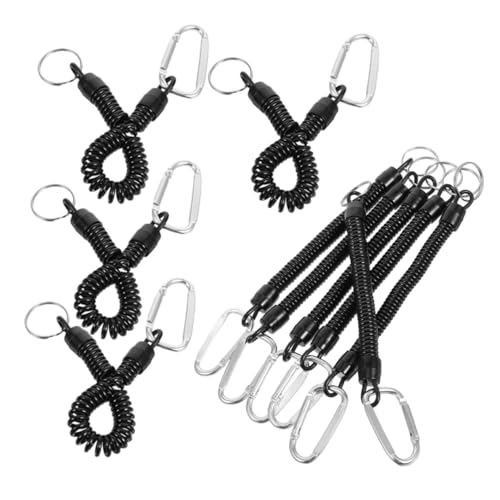 Happyyami 10st Elastisches Schlüsselband Angelzangen-Lanyard Einziehbares, Aufgerolltes Schlüsselband Bootsleine Gewickeltes Schlüsselband Angelschnur Angelzubehör Plastik Black von Happyyami