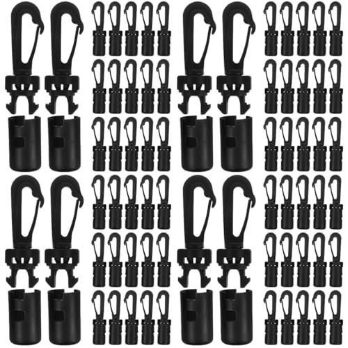 Happyyami 4 Sätze Elastischer Kordelhaken Paddelbrett Paddeln Yachthaken Kajakzubehör Van-Haken Kajakkiste Pontonboot Andockhaken Mini-Bungee-seile Kajakhaken Kanu Plastik Black 20 Stück * 4 von Happyyami