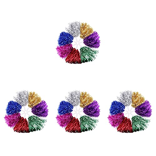 Happyyami 4 Sätze Silberne Pom Poms Cheerleading Cheer Pom Pom Bälle Handblumen Für Cheerleader Handblumen Für Cheerleading-wettbewerbe Requisiten Kugelblume Bunte Kugelblume 14 Stück * 4 von Happyyami