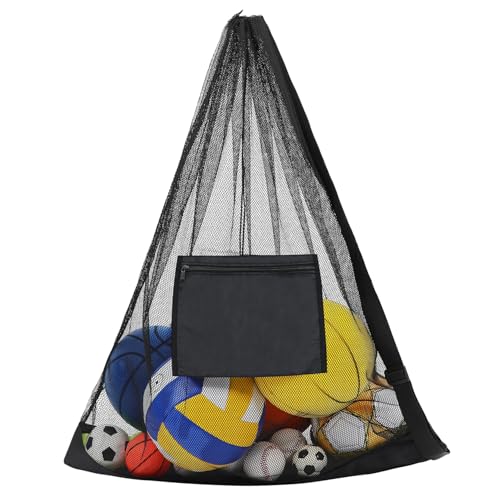 Happyyami 4 Stück Rugby-Tasche Mesh-Sporttasche Fußball-Partytaschen Tasche für Fußballbälle Volleyballtasche Fußballnetztasche Balltaschen Mesh Netztasche für Bälle Segeltuch Black von Happyyami