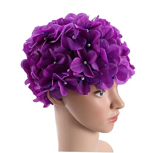 Happyyami Haar Badekappen Badekappe e Badekappe Herren Badekappe Damen Badehaube Herren Badekappe Für Zöpfe Und Dreadlocks Badekappe Für Damen Bademütze Violett Fräulein Gemütlich Blumen von Happyyami