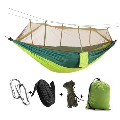 Happyyami Tragbare Camping Hängematte Mit Moskitonetz 260 x 140 cm Leichte Fallschirmstoffhängematte Fruchtgrün Und Dunkelgrün Ideal Für Garten Reisen Und Outdoor Aktivitäten von Happyyami