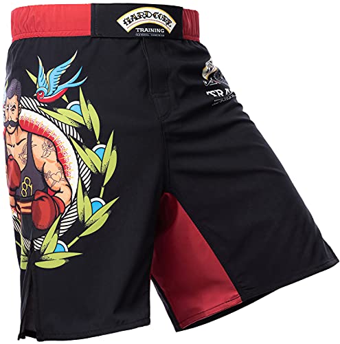 Hardcore Training Fight Shorts Old Tattoo Men's Kurze Hose Herren MMA BJJ Grappling Fitness Boxen Muay Thai No Gi Sparring (L) von Hardcore Training