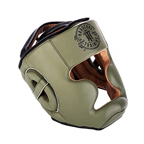 Hardcore Training MMA Headgear Classic Kopfschutz Khaki Schwarz Boxen Muay Thai Kampfsport Boxtraining Kickboxen Sparring Taekwondo Leder Kampfkunst Karate Khaki One size von Hardcore Training