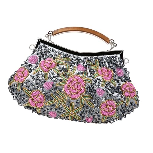 Harilla Abend-Clutch für Damen, formelle Blumenstickerei, für Braut, Abschlussball, Kleid, Party, Grau Rosa von Harilla