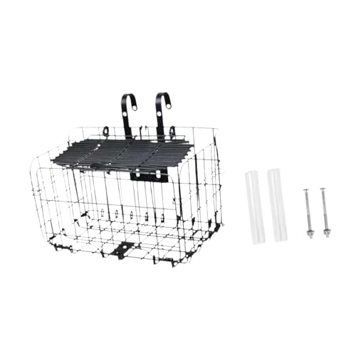Harilla Fahrradkorb, Fahrrad-Vorderkorb mit Haken, vielseitiger Lenkerkorb aus Stahldraht für Erwachsenenfahrräder, Mountainbikes, Zubehör, Schwarz mit Deckel von Harilla