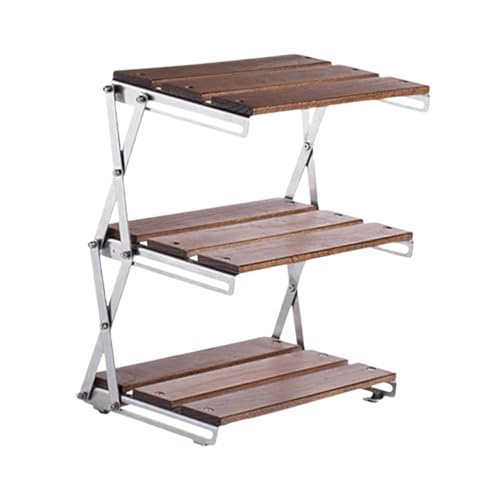 Harilla Faltbarer Camping -Speicher -Rack Display 3 Schichten schlanker Stabiler Stabiler Regal Organizer für Picknicks im Innenraum im Freien im Freien, Braun von Harilla