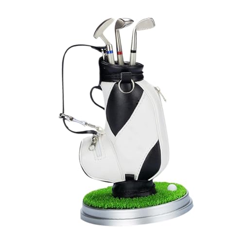 Harilla Mini-Stiftehalter für die Golftasche auf dem Schreibtisch mit Rasensockel und Golfstiften, Golf-Souvenir-Set, originelles Geschenk für Golfer, Väter, Schwarz von Harilla