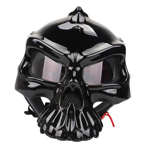 Harilla Totenkopf-Motorradhelm, Schutzausrüstung, offenes Gesicht, Outdoor-Reiten, atmungsaktiv, kreativer Straßenfahrradhelm, Schwarz glänzend, XL von Harilla