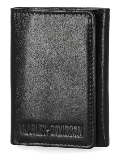 Harley Davidson Herren-Geldbörse aus Leder, RFID-blockierend, dreifach gefaltet, Schwarz (Buff), Standard, Herren-Geldbörse aus echtem Leder, RFID-blockierend, dreifach gefaltet von HARLEY-DAVIDSON