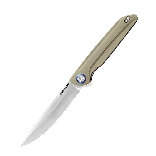 Harnds Assassin Titanium Klappmesser Outdoor Messer,Schnelles Öffnen Taschenmesser mit Sandvik 14C28N Klinge und G10 Handgriff mit Sicheres Verriegeln,111g 22,8cm Camping messer (Warmer sand Satin) von Harnds