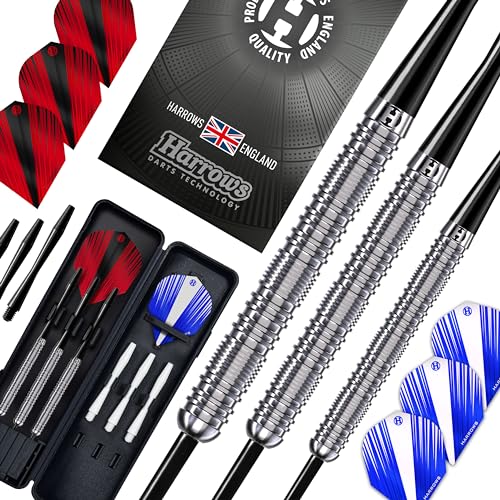 Harrows Caliber 90% Tungsten Steel Tip Darts Set I 21g bis 30g Alle Gewichte verfügbar I Riesiges 16-teiliges Bundle mit Ersatzschäften, Prime Flights & Reiseetui (Silber, 24 Gramm) Harrows Caliber 90% Tungsten Steel Tip Darts Set I 21g bis 30g Alle Gewichte verfügbar I Riesiges 16-teiliges Bundle mit Ersatzschäften, Prime Flights & Reiseetui (Silber, 24 Gramm) von Harrows