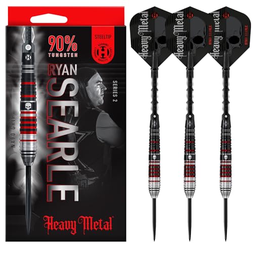 HARROWS Ryan Searle „Heavy Metal“ Serie 2-Spieler-Darts-Set I Professionelle Darts 90% Wolframstahlspitze 22 g bis 26 g, 30 g und 32 g Pro Darts I 10-teiliges Set mit Carbon ST Midi-Schäften-22gramm von Harrows