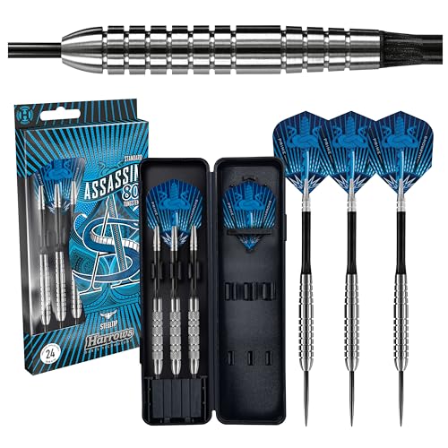 Harrows Assassin Tungsten Pro Darts | Steel Tip Darts Set mit Tragekoffer | 18-40g Alle Gewichte | Inklusive Alamo Shafts, 100 Micron Prime Flights und Reisekoffer (24GR) Harrows Assassin Tungsten Pro Darts | Steel Tip Darts Set mit Tragekoffer | 18-40g Alle Gewichte | Inklusive Alamo Shafts, 100 Micron Prime Flights und Reisekoffer (24GR) von Harrows