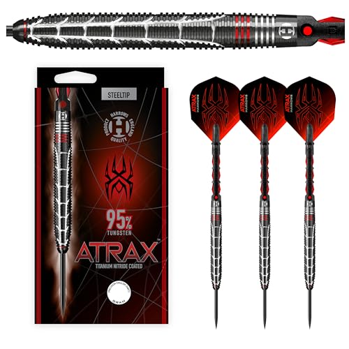 Atrax 95% Tungsten Darts | Darts-Set mit Stahlspitze| 21g, 22g, 23g, 24g, 25g & 26g | Beinhaltet Carbon ST-Schäfte und 100 Micron Atrax Red Flights (22g) Atrax 95% Tungsten Darts | Darts-Set mit Stahlspitze| 21g, 22g, 23g, 24g, 25g & 26g | Beinhaltet Carbon ST-Schäfte und 100 Micron Atrax Red Flights (22g) von Harrows